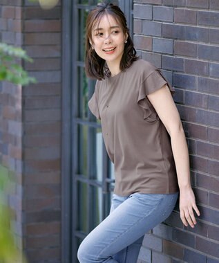 Tiaclasse 【洗える】フリル袖ポンチプルオーバー モカ