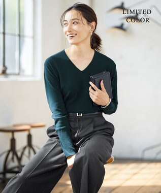 ICB 【人気のため新色追加・WEB限定カラーあり】ソフトウールハイゲージ Vネックニット パイングリーン系［WEB限定］