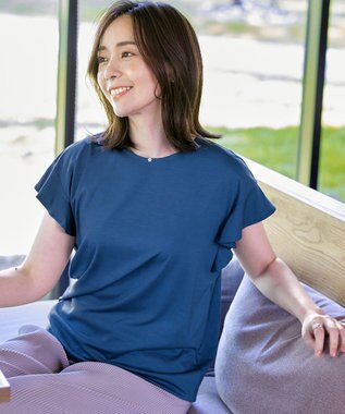 Tiaclasse 【洗える】フリル袖ポンチプルオーバー ブルー