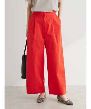 Green Parks 綿麻混タックストレートワイドパンツ Red