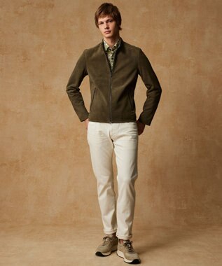 JOSEPH ABBOUD 【スプリングレザー/スウェード】ゴートスウェード シングルライダース ジャケット カーキ系