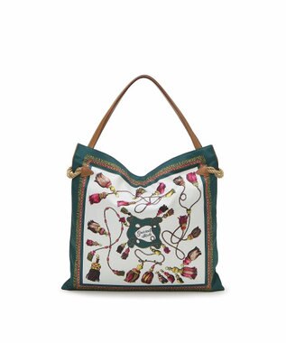 TOPKAPI 【TREASURE TOPKAPI】マイルドサテン スカーフ柄 トートバッグ グリーン