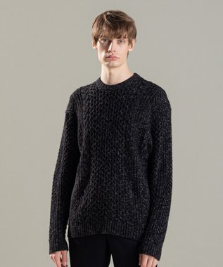 JOSEPH HOMME ヴィスコースメランジケーブル  クルーネック ブラック系