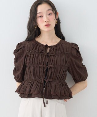 earth music&ecology レースティアードシャーリングブラウス