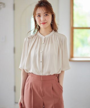 ANY SIS 【洗える】サテンドビー ブラウス アイボリーベージュ