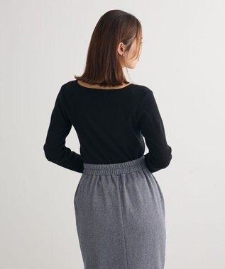 Green Parks もちっと袖配色ボートネックニットプルオーハ Black