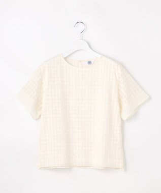 J.PRESS LADIES 【一枚で着映え】シアーギンガム クルーネック カットソー エクリュ系