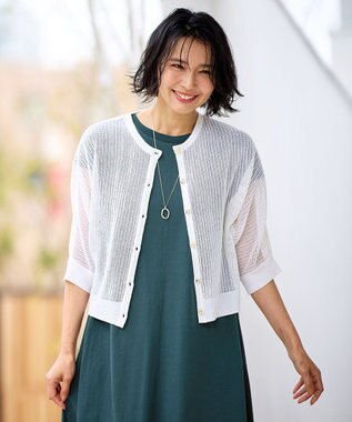 ANY L メッシュパターンニットカーディガン ホワイト