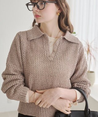 WEGO 【ANGIE VINTAGE】MIXメッシュポロニット ベージュ
