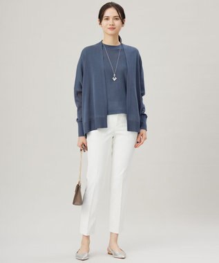 自由区 【アンサンブル対応・洗える】ドライシアーファインゲージクロップド丈 ニット ブルーグレー