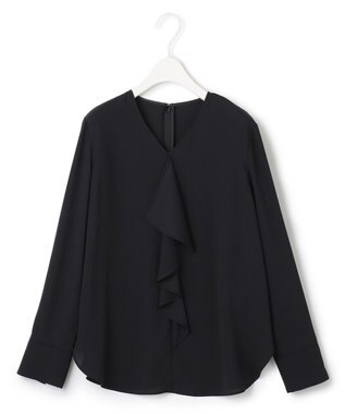 ICB 【洗える】BackSatinAmunzen フリルブラウス ブラック系