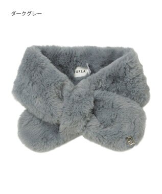 MOONBAT FURLA（フルラ）プチリボンマフラー  アーチロゴ フェイクファー ダークグレー