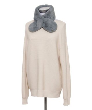 MOONBAT FURLA（フルラ）プチリボンマフラー  アーチロゴ フェイクファー ダークグレー