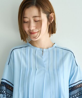 YECCA VECCA レース切替スキッパーブラウス Blue