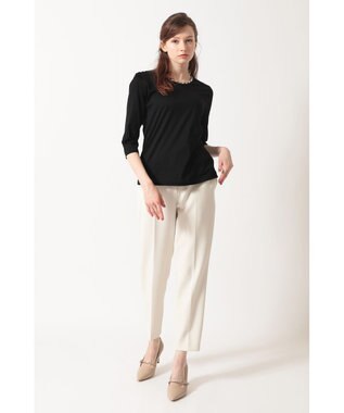 DAKS ハウスチェックトリム七分袖カットソー ブラック