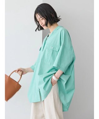 AMERICAN HOLIC 接触冷感＋ＵＶカットＷポケットＢＩＧシャツチュニック Stripe