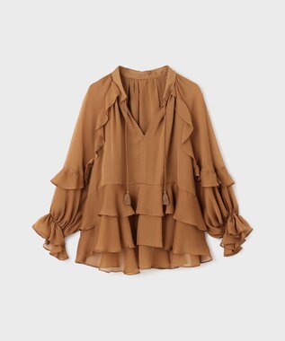 GRACE CONTINENTAL シフォンフレアブラウス ブラウン