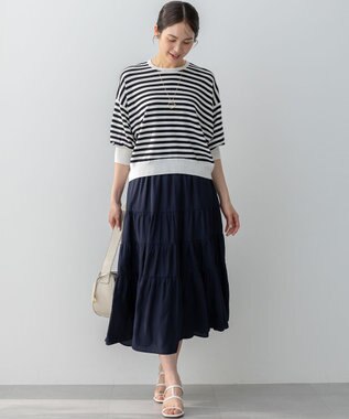 組曲 ドルマンスリーブ7分袖 ニットＴ ボーダー系1