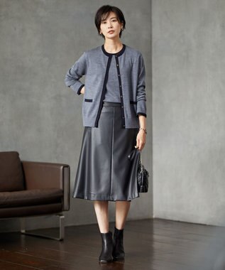 J.PRESS LADIES 【洗える】トリムツイン ニット グレー系