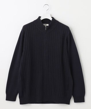 JOSEPH ABBOUD 【キングサイズ・イージーケア】コットンバルキーニットブルゾン ネイビー系