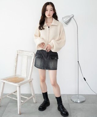 WEGO ダブルジップショートニットブルゾン ホワイトアイボリー