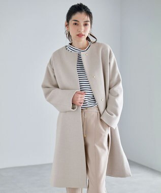 ANY 【防風裏地】ウールブレンドノーカラーコート エクリュ