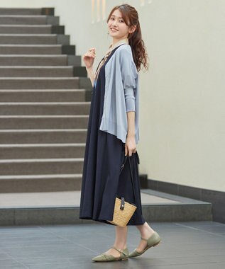 Tiaclasse L 【おのののかさん着用】冷凛(ひやりん)カノコAラインフレアワンピース ネイビー