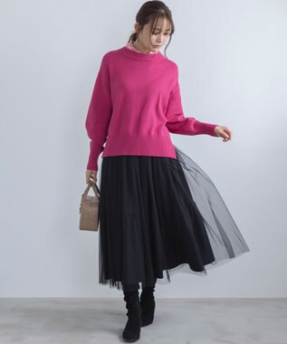 組曲 コットンカシミヤ混 クルーネックニット ラズベリー系