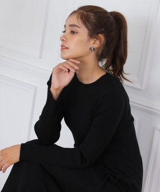 Tiaclasse 【2点セット】ケーブルトップス＆ニットワンピースセット ブラック