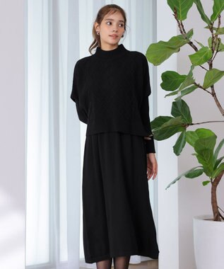 Tiaclasse 【2点セット】ケーブルトップス＆ニットワンピースセット ブラック