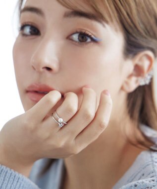 Tiaclasse フラワー＋パールダブルリング シルバー