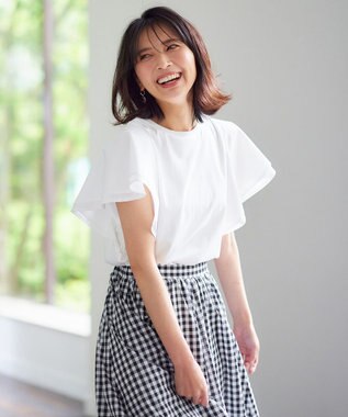 ANY 【シワになりにくい】ダブルフレアスリーブカットソー オフ