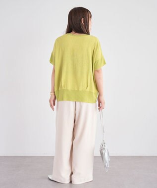 Green Parks シアーリブ切替楊柳プルオーバー Lime Green