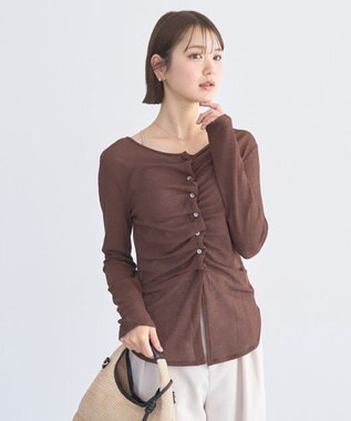 earth music&ecology シアーワッフルタックボタントップス ブラウン