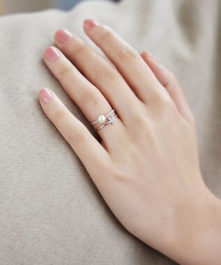 Tiaclasse フラワー＋パールダブルリング シルバー