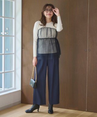 Feroux 【洗える】チュールコンビ プルオーバーニット アイボリー系