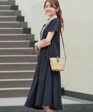 Tiaclasse L 【おのののかさん着用】冷凛(ひやりん)カノコAラインフレアワンピース ネイビー