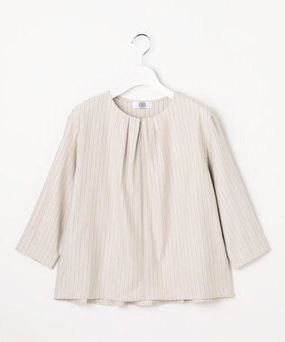 J.PRESS LADIES ストライプジャージー バックペプラム カットソー グレージュストライプ系