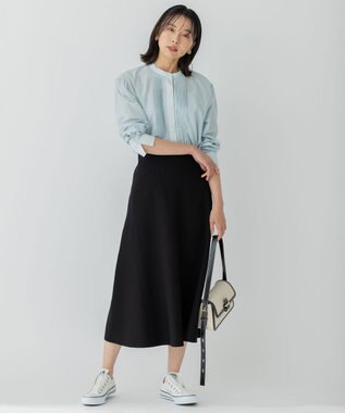 23区 【洗える】テンセルストレッチ フレア ニットスカート ブラック系