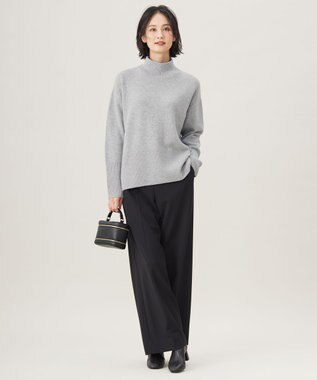 自由区 【洗える】ウールカシミヤブレンドラメスパンコールハイネック ニット グレーメランジ×シルバー