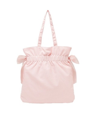 Maison de FLEUR ギンガムダブルリボンギャザートートバッグ Salmon Pink
