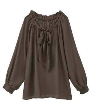 YECCA VECCA フリルギャザーボウタイブラウス Brown