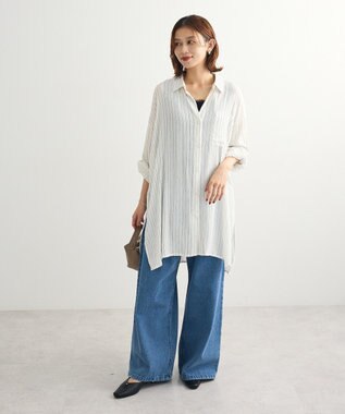 Green Parks Ｉ　ターンバック長袖レーヨンチュニック Stripe