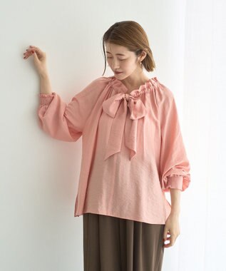 YECCA VECCA フリルギャザーボウタイブラウス Pink