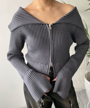 WEGO ダブルジップオフショルニット ブラック