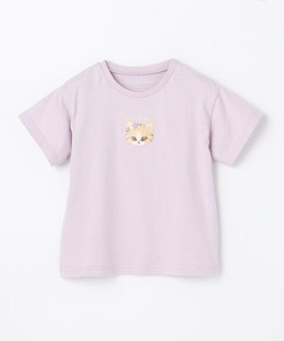 ANY KIDS オーガビッツアニマルサガラ刺繍Ｔシャツ ラベンダー×ネコ