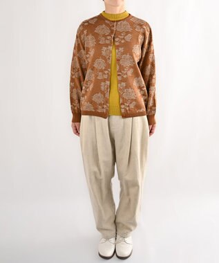 muuc 〈高品質スーパー120S極細ウールニット〉フラワージャカードのミドルゲージカーディガン ブラウン