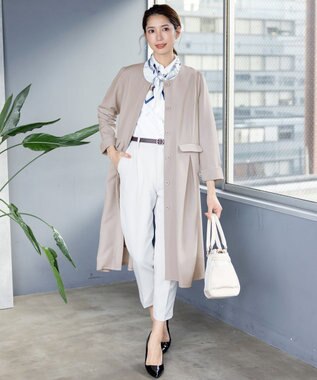 Tiaclasse 【ダブルストレッチ・洗える】ノーカラーAラインコート グレージュ