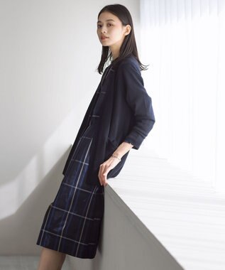 J.PRESS LADIES 【洗える】2/2綾 メモリーチェック ワンピース ネイビー系3