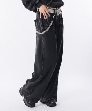 WEGO 【ウエストゴム/ユニセックス着用ITEM】ブリーチハトメスウェットパンツ ブラックその他